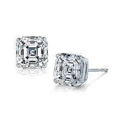 1 Carat Asscher Cut Diamond Stud Women Earring White Gold 14K