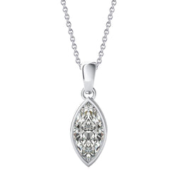 1 Carat Bezel Set Marquise Solitaire Natural Earth Mined Diamond Pendant White Gold 14K