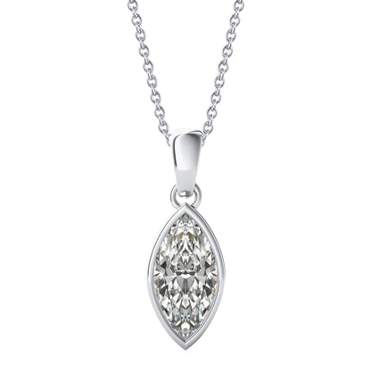 1 Carat Bezel Set Marquise Solitaire Natural Earth Mined Diamond Pendant White Gold 14K