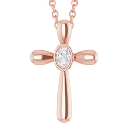 1 Carat Cross Natural Earth Mined Diamond Pendant Oval Old Cut Bezel Set Slide Jewelry