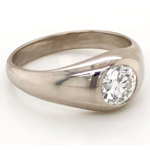 1 Carat Men Gypsy Solitaire Diamond Ring F Vs1 Round Diamond White Gold 14K