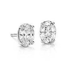 1 Carat Oval Cut Natural Earth Mined Diamond Stud Earring 14K White Gold New - GIA Certified