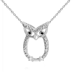 1 Carat Owl Shape Natural Earth Mined Diamond Pendant Necklace 14K White Gold