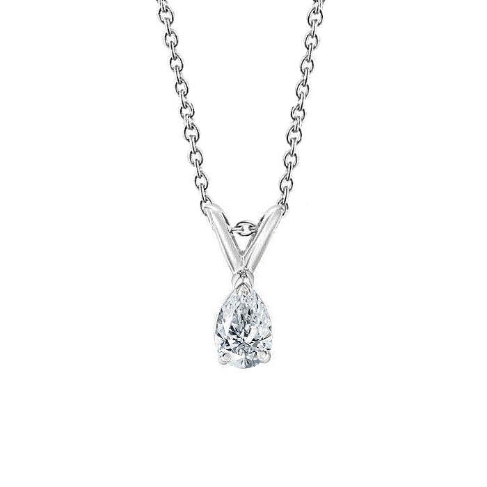 1 Carat Pear Cut Solitaire Natural Earth Mined Diamond Necklace Pendant White Gold 14K