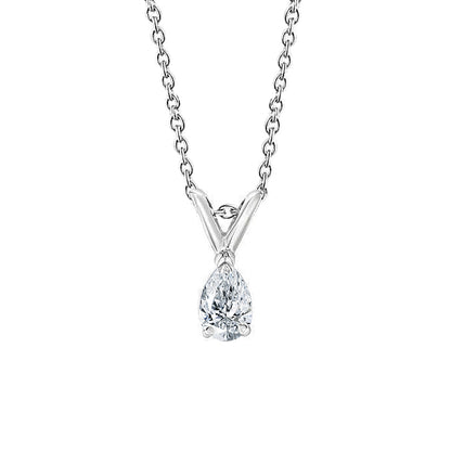 1 Carat Pear Cut Solitaire Natural Earth Mined Diamond Necklace Pendant White Gold 14K