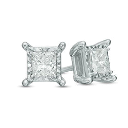 1 Carat Princess Cut Stud Natural Earth Mined Diamond Earring 14K White Gold Cut Mounting