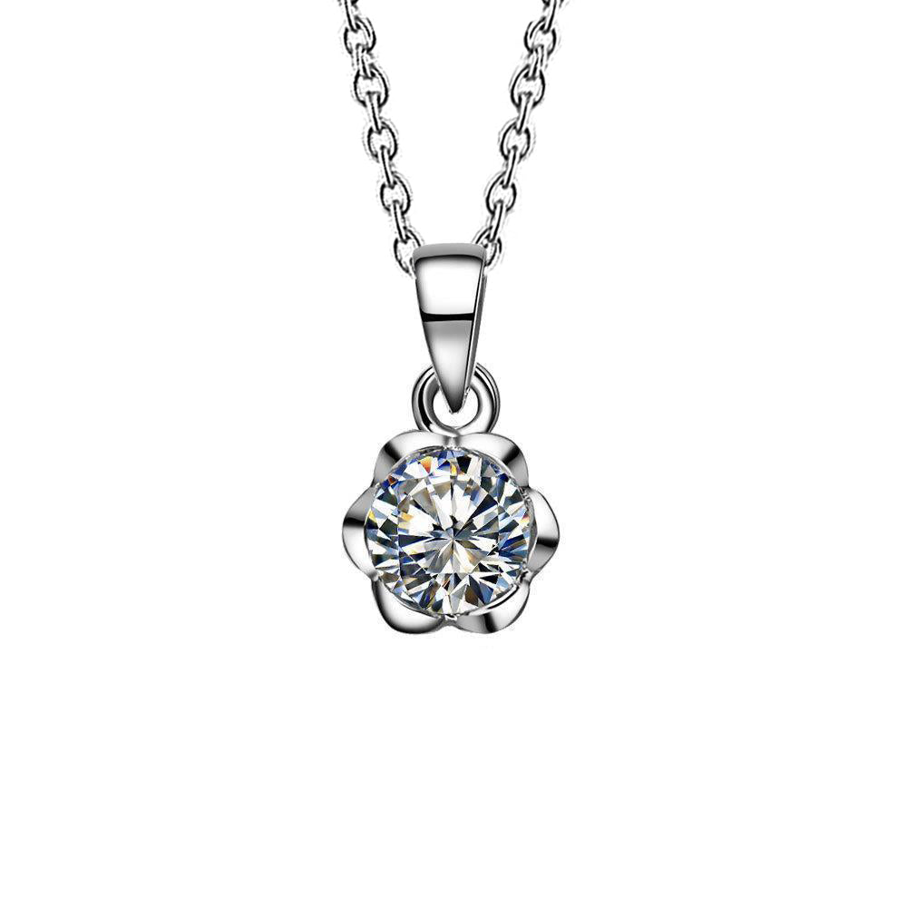 1 Carat Round GIA Certified Lab Grown Diamond Necklace Pendant Flower Style White Gold 14K