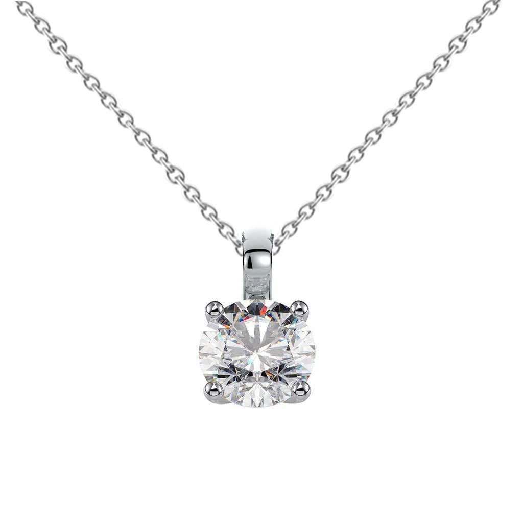 1 Carat Round Lab Grown Diamond Necklace Pendant White Gold 14K