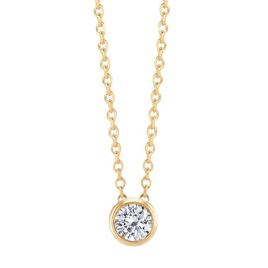 1 Carat Bezel Set Round Diamond Pendant Solitaire Slide Yellow Gold