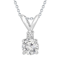 1 Carat Round Prong Set Diamond Pendant Necklace White Gold 14K