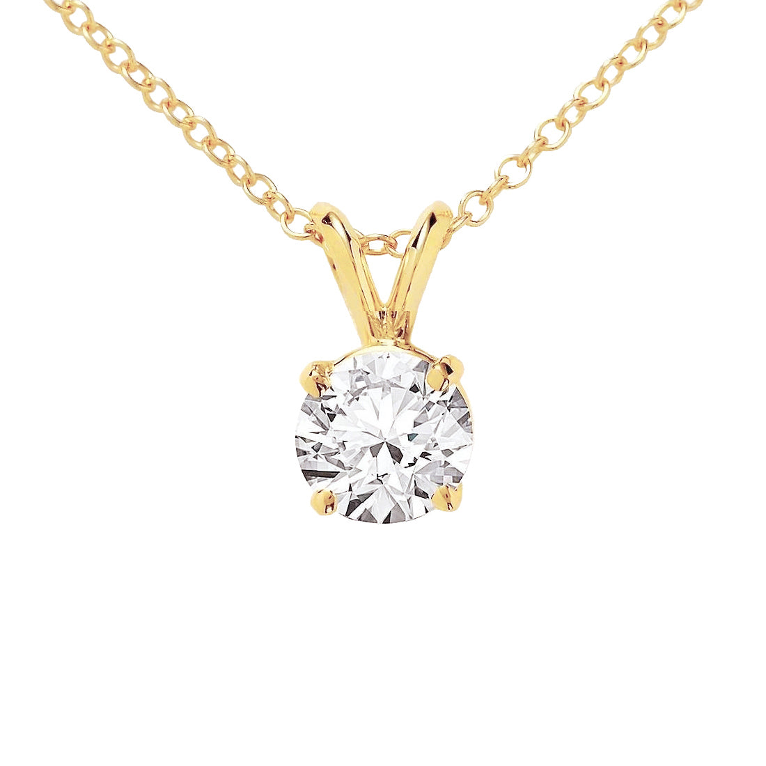 1 Carat Solitaire Natural Earth Mined Diamond Necklace Pendant 14K Yellow Gold
