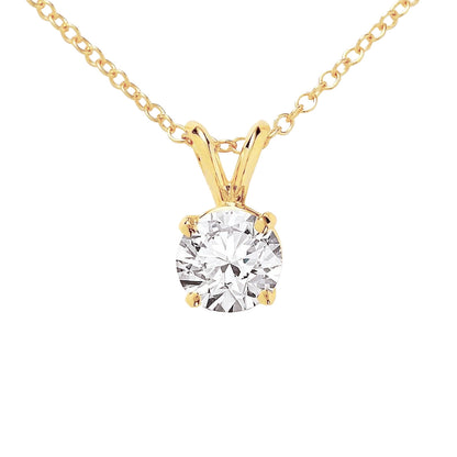 1 Carat Solitaire Natural Earth Mined Diamond Necklace Pendant 14K Yellow Gold