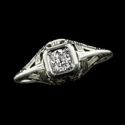 1 Carat Solitaire Old Cut Round Diamond Ring Antique Style