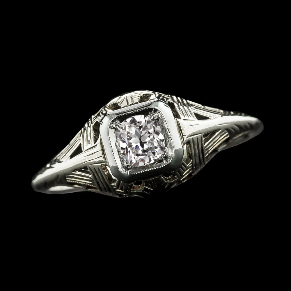 Antique Style Solitaire Old Miner Round Diamond Ring