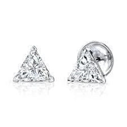 1 Carat Trilliant Cut Diamond Stud Women Earring Pair White Gold 14K
