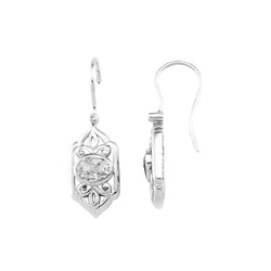 1 Carat White Gold Diamond Drop Earrings Solitaire Oval Old Mine Cut