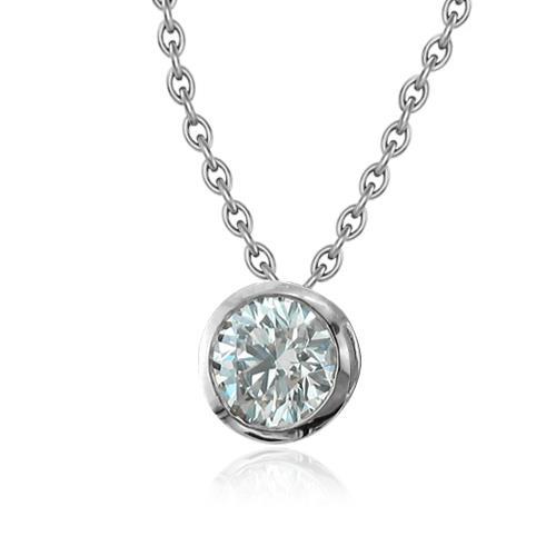 1 Carat Round Cut GIA Certified Lab Grown Diamond Bezel Set Pendant With Chain White Gold 14K
