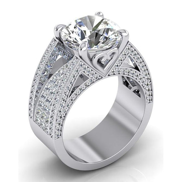 Diamond Engagement Ring Split Shank 9 Carats Women White Gold  Engagement Ring
