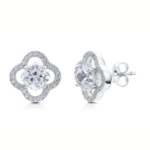 Fancy Cushion And Round Halo Diamond Stud Earring White Gold 