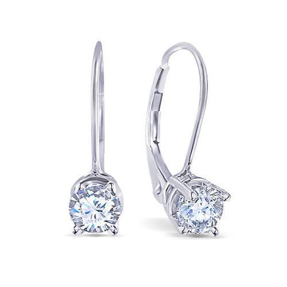 2 Carat Diamonds Earring Pair Leverback 14K White Gold Round Diamond Earring Leverback Earrings