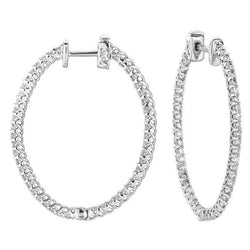 Diamond Oval Shape Hoop Earrings Pair 2 Carat White Gold 14K