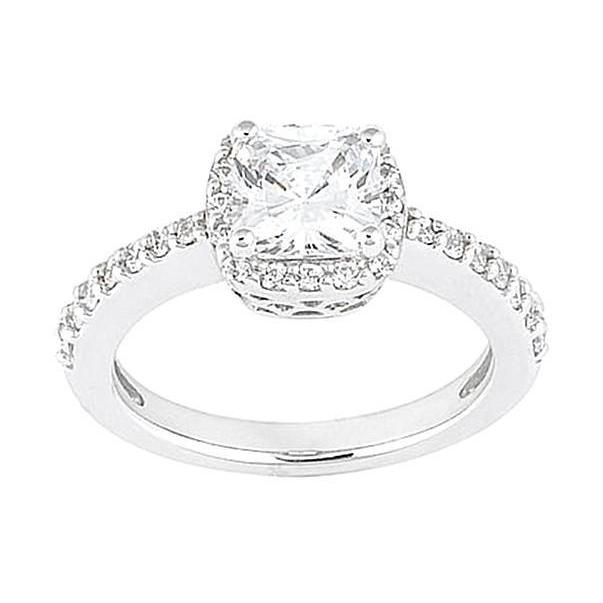 2 Carat Halo Cushion Center Diamond Pave Diamond Ring White Gold 14K Halo Ring