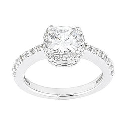 Natural  2.01 Carat Halo Cushion Center Diamond Engagement Ring White Gold 18K