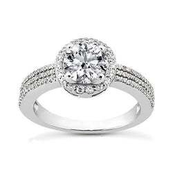 1.99 Carat Halo Natural Earth Mined Diamond 3 Row Engagement Ring White Gold 14K