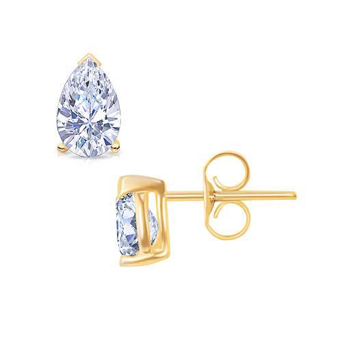 Pear Cut Diamond Stud Earrings Yellow Gold Pushback Stud Earrings