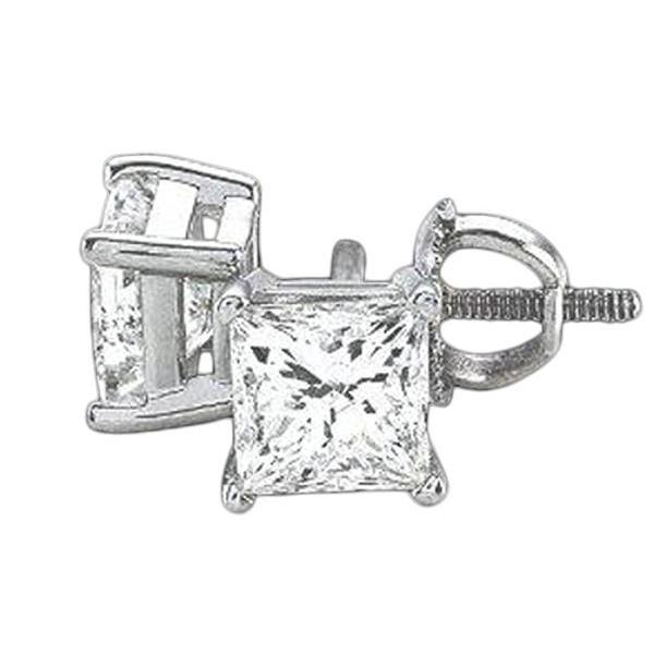 2 Carat Princess Diamond (Ce) Studs Earring Pair Gold Stud Earrings