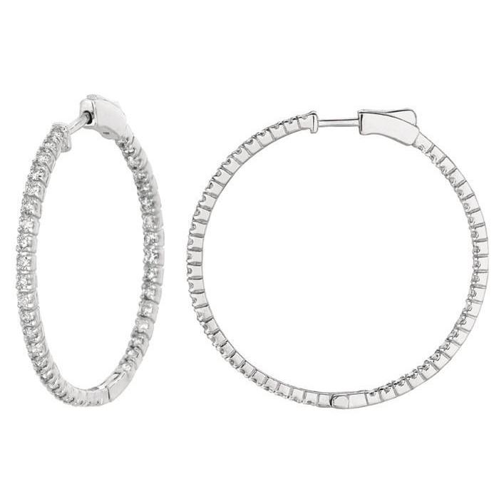 2 Carat Round Brilliant Diamond 2 Pointer Hoop Pair Earring White Gold 14K Hoop Earrings