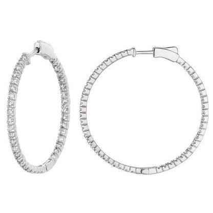 2 Carat Round Brilliant Diamond 2 Pointer Hoop Pair Earring White Gold 14K Hoop Earrings