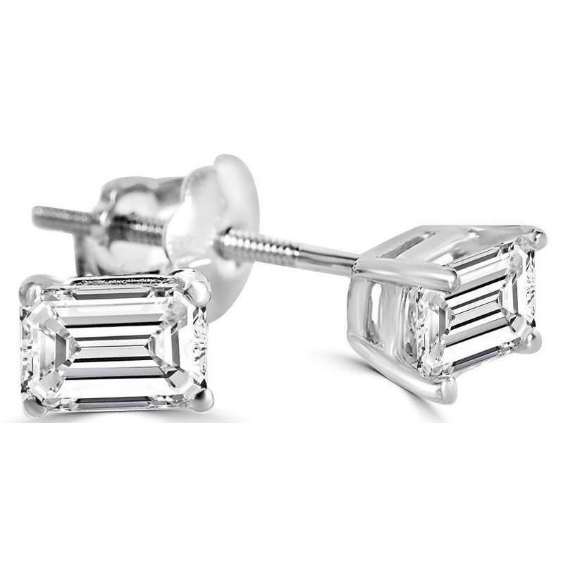 2 Carat Solitaire Emerald Cut Diamond Stud Earring White Gold Stud Earrings