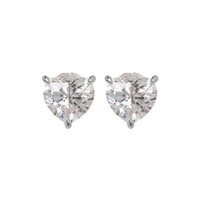 2 Carat Three Prong Set Heart Diamond Stud Earring White Gold Stud Earrings