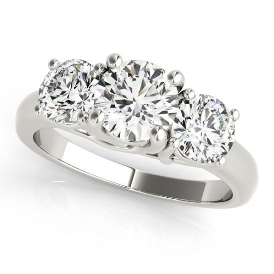 2 Carat Three Stone Diamonds F Vvs1 Engagement Ring Solid Gold 14K Three Stone Ring