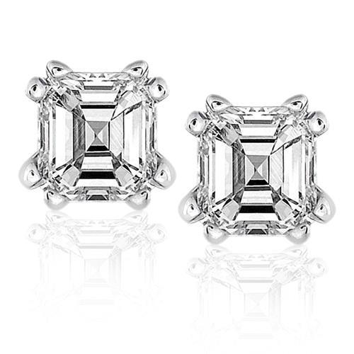 2 Carats Asscher Cut Diamond Stud Earring White Gold Fine Jewelry Stud Earrings