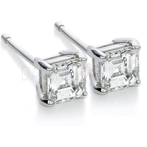 Asscher Diamond  Brilliant Engagement White Gold Diamond  Stud Earrings