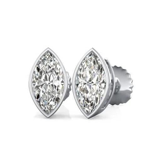2 Carats Bezel Set Marquise Cut Stud Diamond Women Gold Earring Stud Earrings