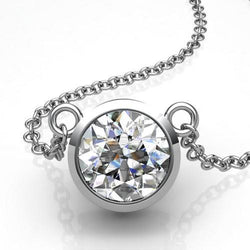 2 Carats Bezel Set Round Cut Diamond Solitaire Necklace Pendant 14K