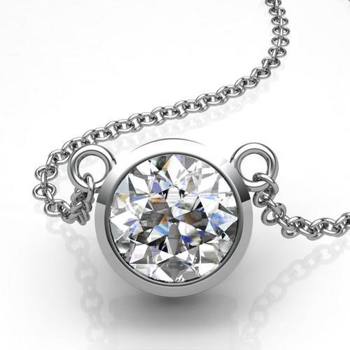 2 Carats Bezel Set Round Cut Diamond Solitaire Necklace Pendant 14K Pendant