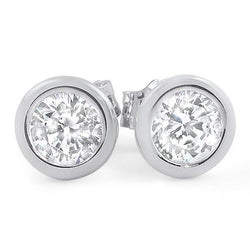 2 Carats Bezel Setting Round Natural Real ( Not Lab Grown ) Diamond Stud Earring White Gold