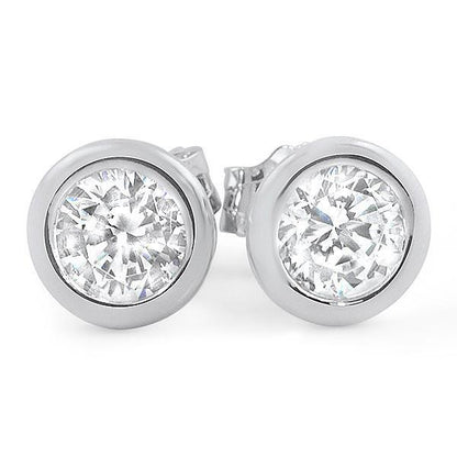 2 Carats Bezel Setting Round Diamond Stud Earring White Gold Stud Earrings