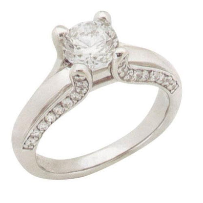 Vintage Style White Gold Diamond Solitaire Ring with Accents 