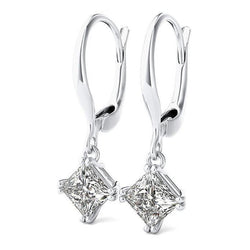 2 Carats E Vvs1 Princess Cut Diamond Earrings Leverback Eurowire 14K White Gold