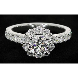 2 Carats Flower Style Natural Earth Mined Diamond Engagement Ring White Gold 14K