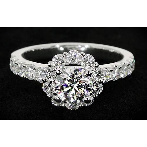 2 Carats Flower Style Round Diamond Engagement Ring White Gold 14K Halo Halo Ring