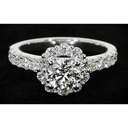 2 Carats Flower Style Round Diamond Engagement Ring White Gold 14K Halo Halo Ring