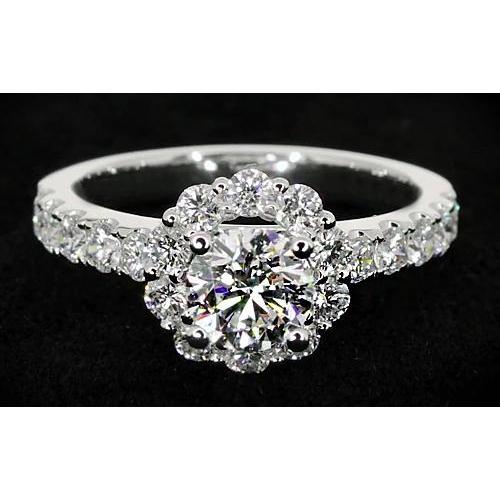 2 Carats Flower Style Round Diamond Engagement Ring White Gold 14K Halo Halo Ring