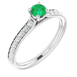 2 Carats Round Green Emerald Diamond Ring White Gold 14K