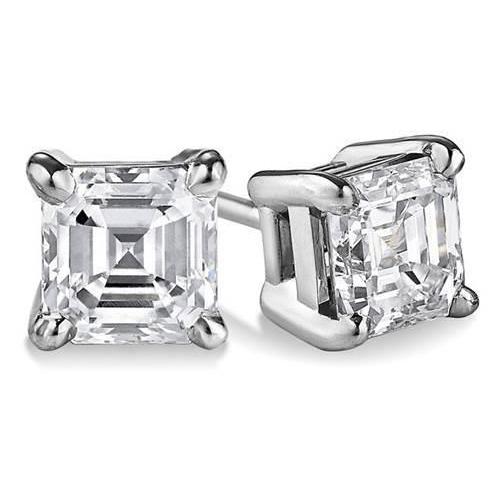 2 Carats Four Prong Set Asscher Cut Diamond Stud Earring White Gold Stud Earrings